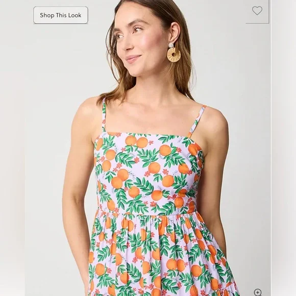 Jcrew Factory Midi Strappy Dress with Orange and Green Print. - Picture 2 of 8